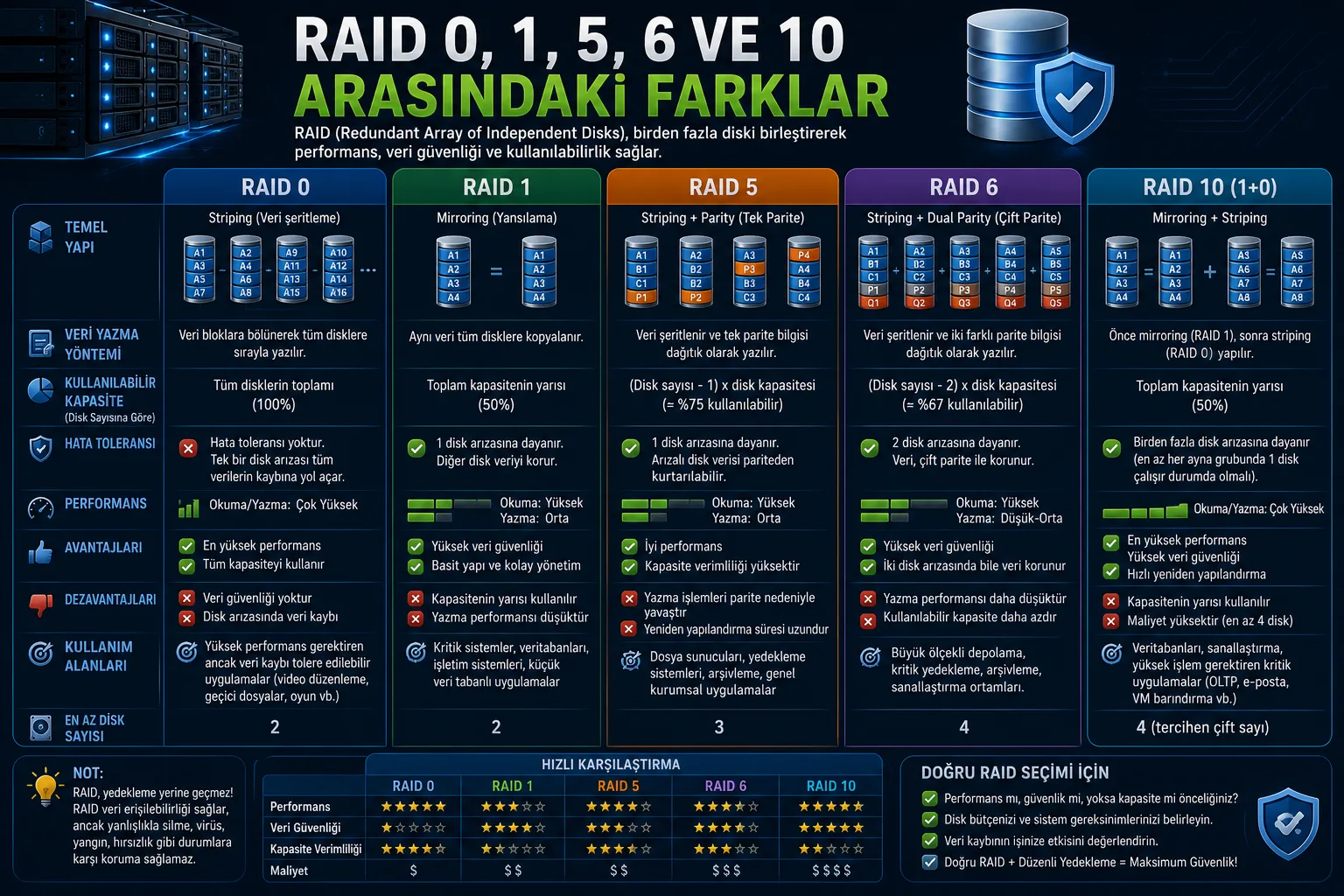 RAID 0, 1, 5, 6 ve 10 Arasındaki Farklar